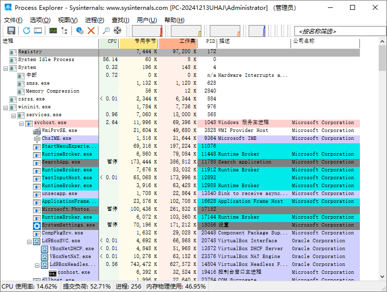 Process Explorer v17.12 汉化绿色版 微软高级进程资源管理器