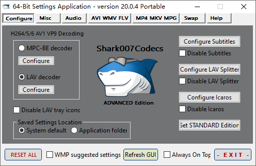 Shark007 Codecs(多媒体编解码器套件) v20.4.4 便携版